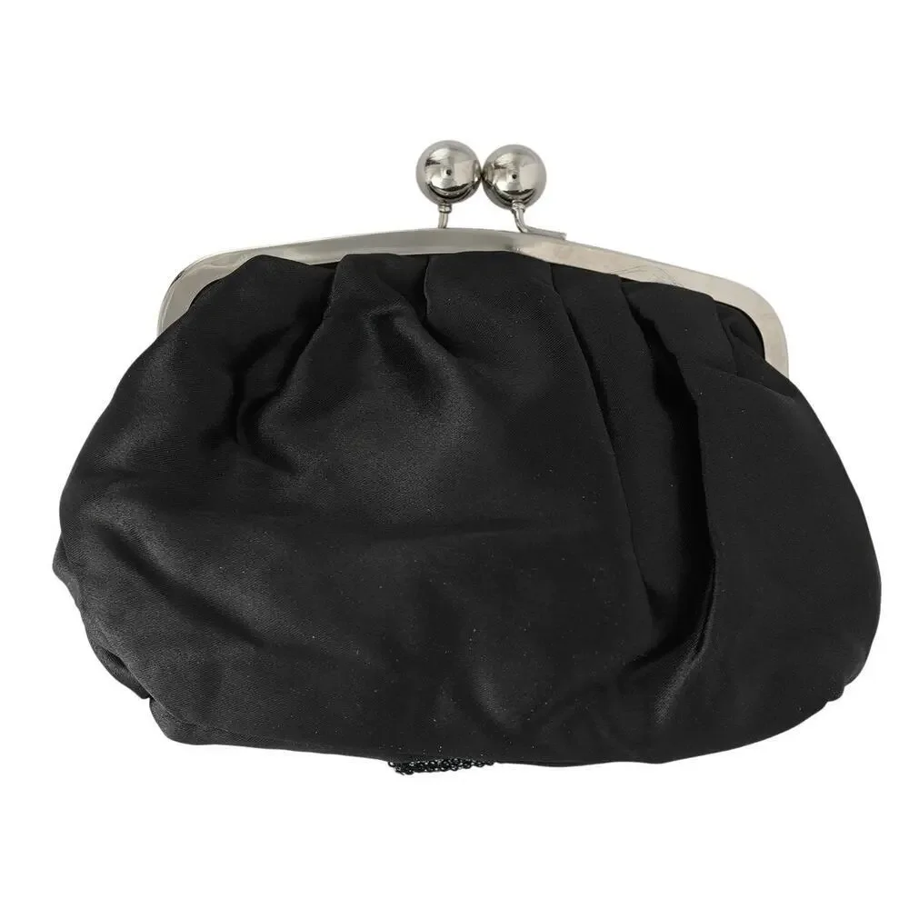 NWT Black Satin Lace & Sequin Rose Clutch Kiss Lock Holiday Evening Cottagecore
